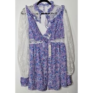 For Love & Lemons Purple Floral April Lace Mini Dress Long Sleeve NWT Large